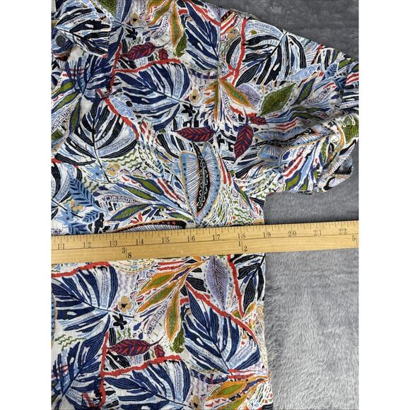 C&C California 100% Linen Shirt Dress Medium Botanical Button Up Short Sleeve - Picture 8 of 9